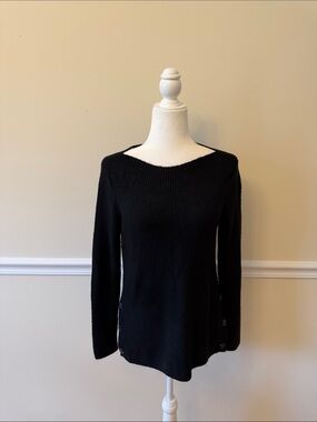 NWT Talbots Black Ribbed Boatneck Acrylic Blend Sweater Size Medium
